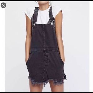Free People Distressed Denim Overall Dress
